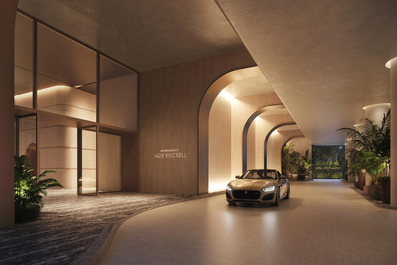 Impressive porte-cochere and lush, urban garden which creates a discrete and private, yet welcoming arrival experience